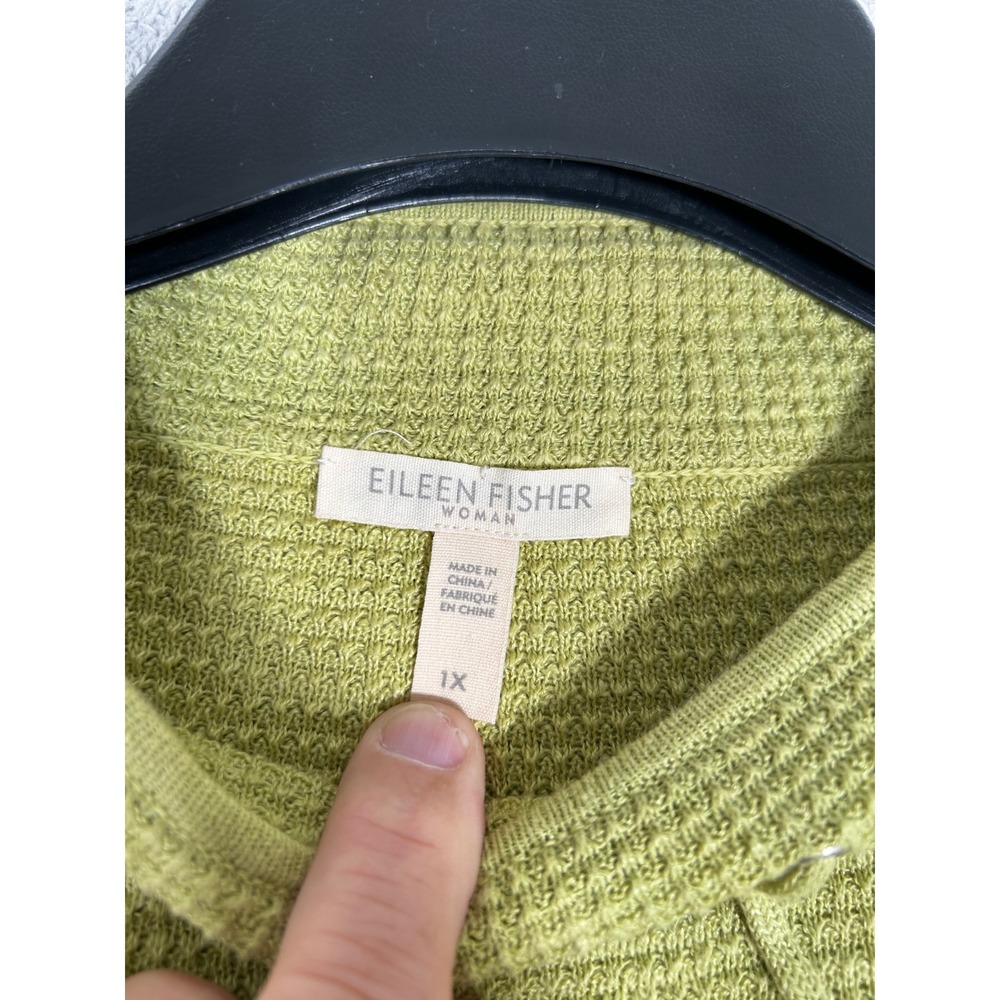 Eileen Fisher Woman 1X‎ Sweater Chartreuse Green Organic Linen Cotton Mock Neck - Picture 2 of 9